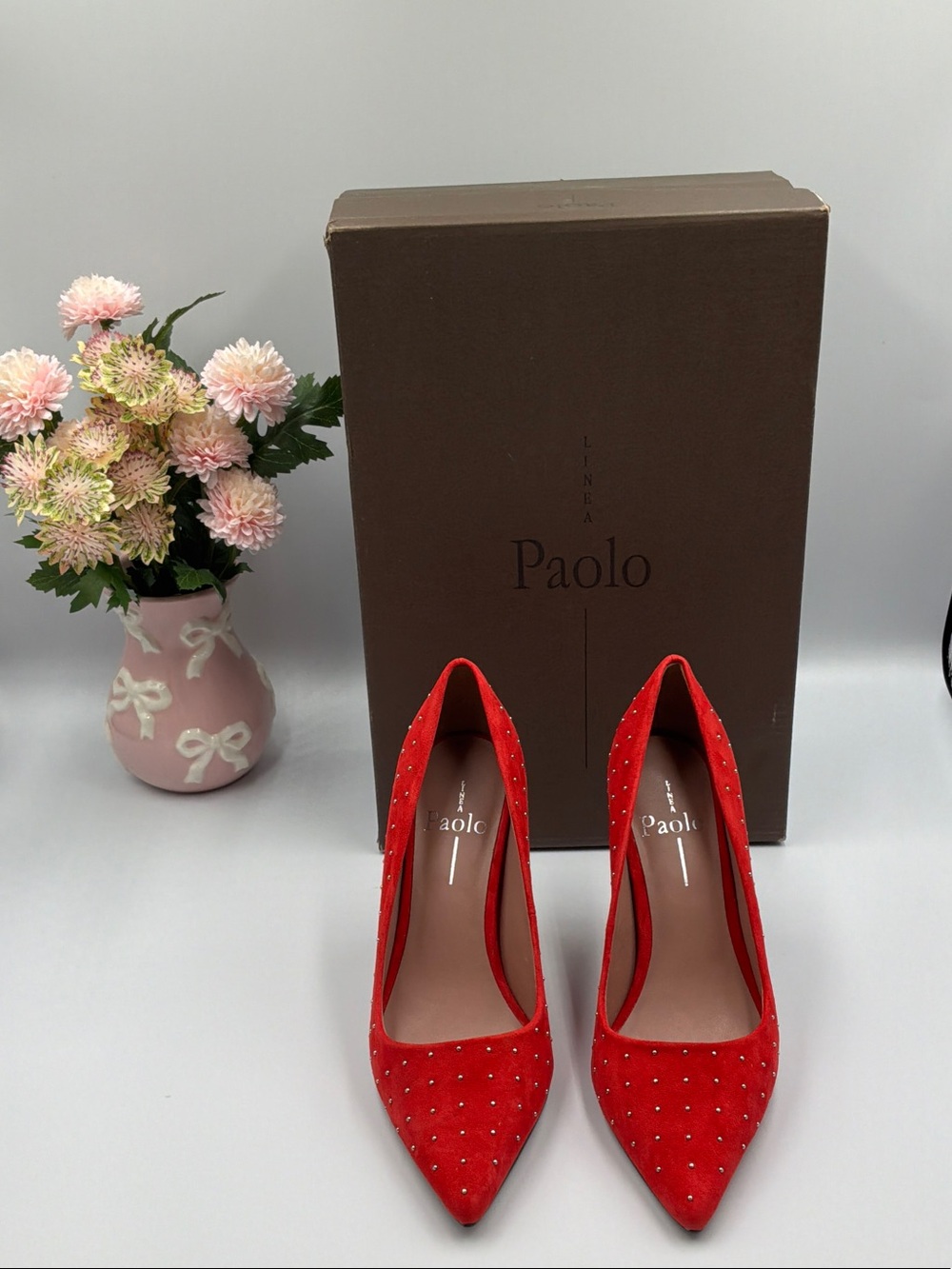 Paolo Red Studded Pointed-Toe Stilettos - Picture 2 of 6